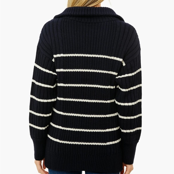 Apiece Apart Paloma Mock Striped Cotton & Cashmere Cozy Sweater - Navy & Cream - Picture 4 of 7